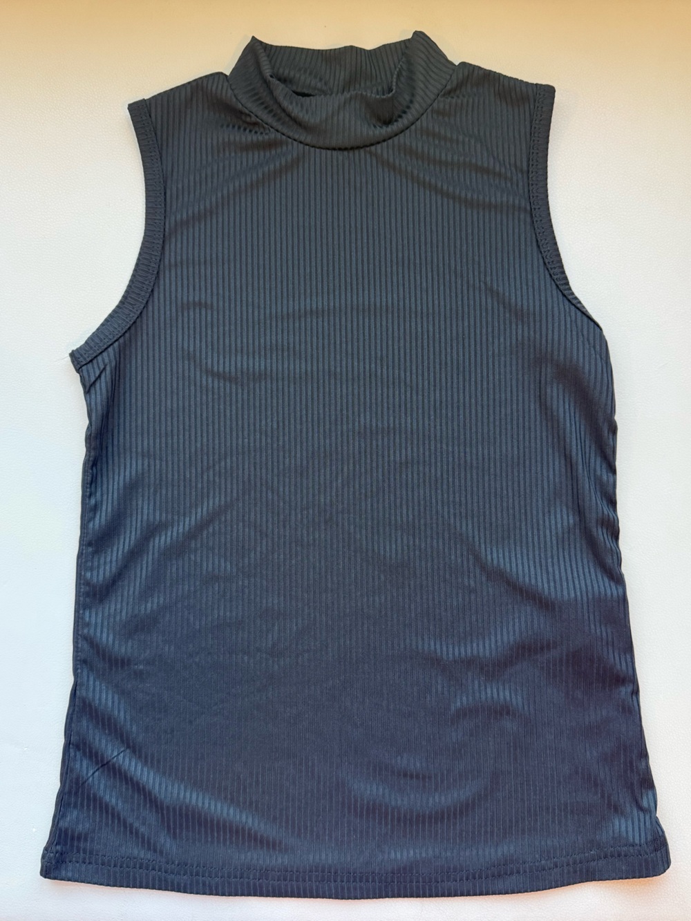 SHEIN Black Ribbed Sleeveless Mock Neck Top